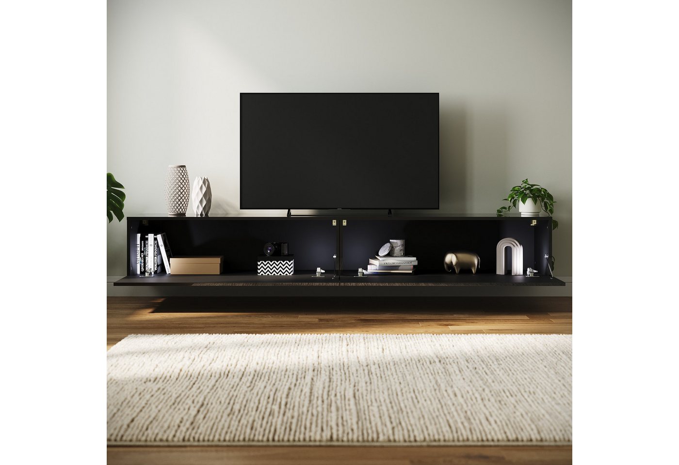 SONNI Lowboard Lowboard 200cm TV-Schrank hängend oder stehend Fernsehertisch, TV-Schränke, fernseher schrank für wohnzimmer – Bild 4 von 5