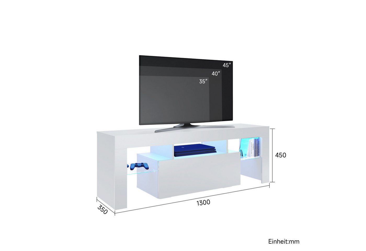 SONNI Lowboard Lowboard TV Board, Der moderne TV-Schrank, Weiß/Schwarz TV Lowboard 130/160/180 cm – Bild 2 von 5