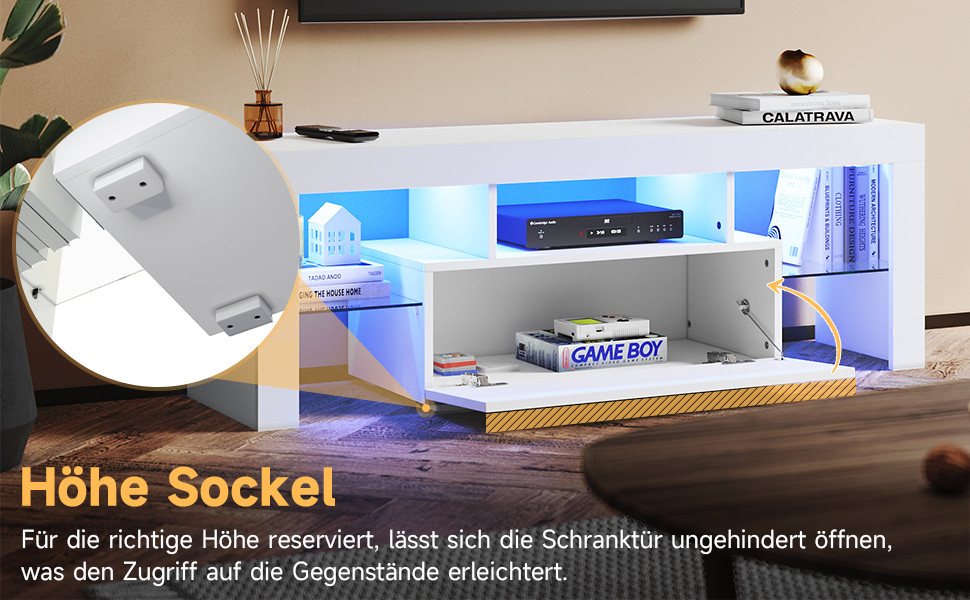 SONNI Lowboard Lowboard TV Board, Der moderne TV-Schrank, Weiß/Schwarz TV Lowboard 130/160/180 cm – Bild 3 von 5