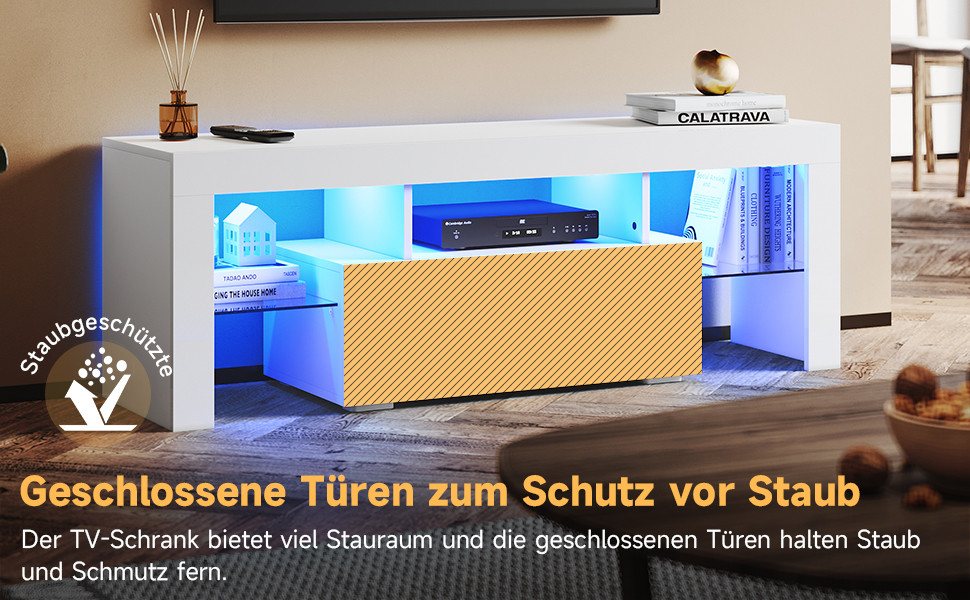 SONNI Lowboard Lowboard TV Board, Der moderne TV-Schrank, Weiß/Schwarz TV Lowboard 130/160/180 cm – Bild 4 von 5