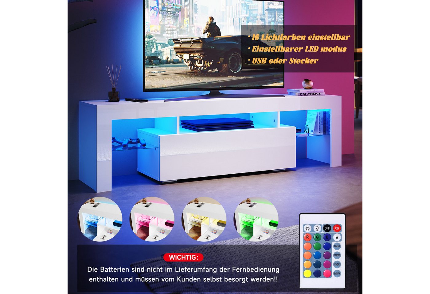 SONNI Lowboard Lowboard TV Board, Der moderne TV-Schrank, Weiß/Schwarz TV Lowboard 130/160/180 cm – Bild 5 von 5