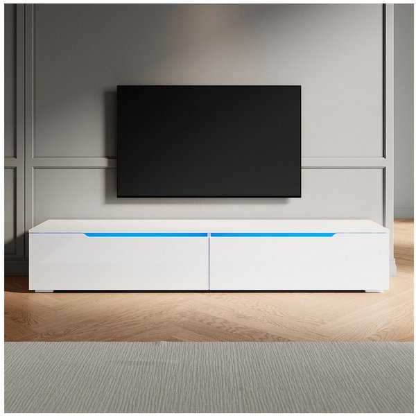 SONNI Lowboard lowboard tv hängend und stehend, tv schrank 180cm, mit Beleuchtung in wohnzimmer, Weiß, 180 x 30 cm