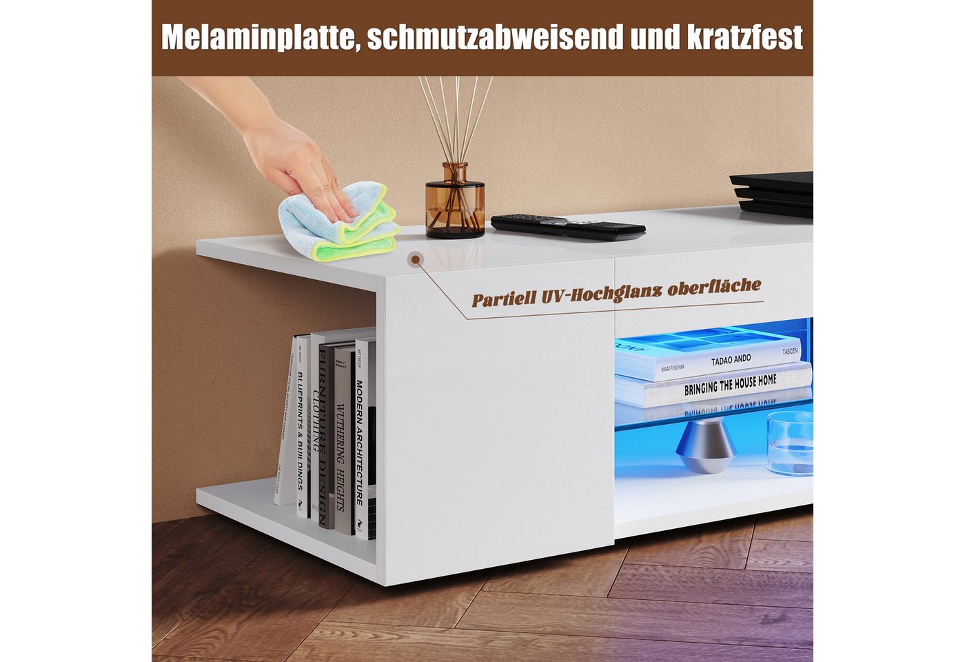 SONNI Lowboard TV Schrank schwarz/weiß, Lange 135/160/180cm, TV – Bild 3 von 5