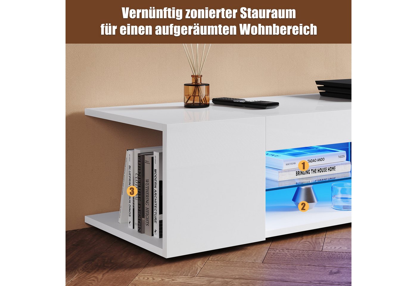 SONNI Lowboard TV Schrank schwarz/weiß, Lange 135/160/180cm, TV – Bild 5 von 5