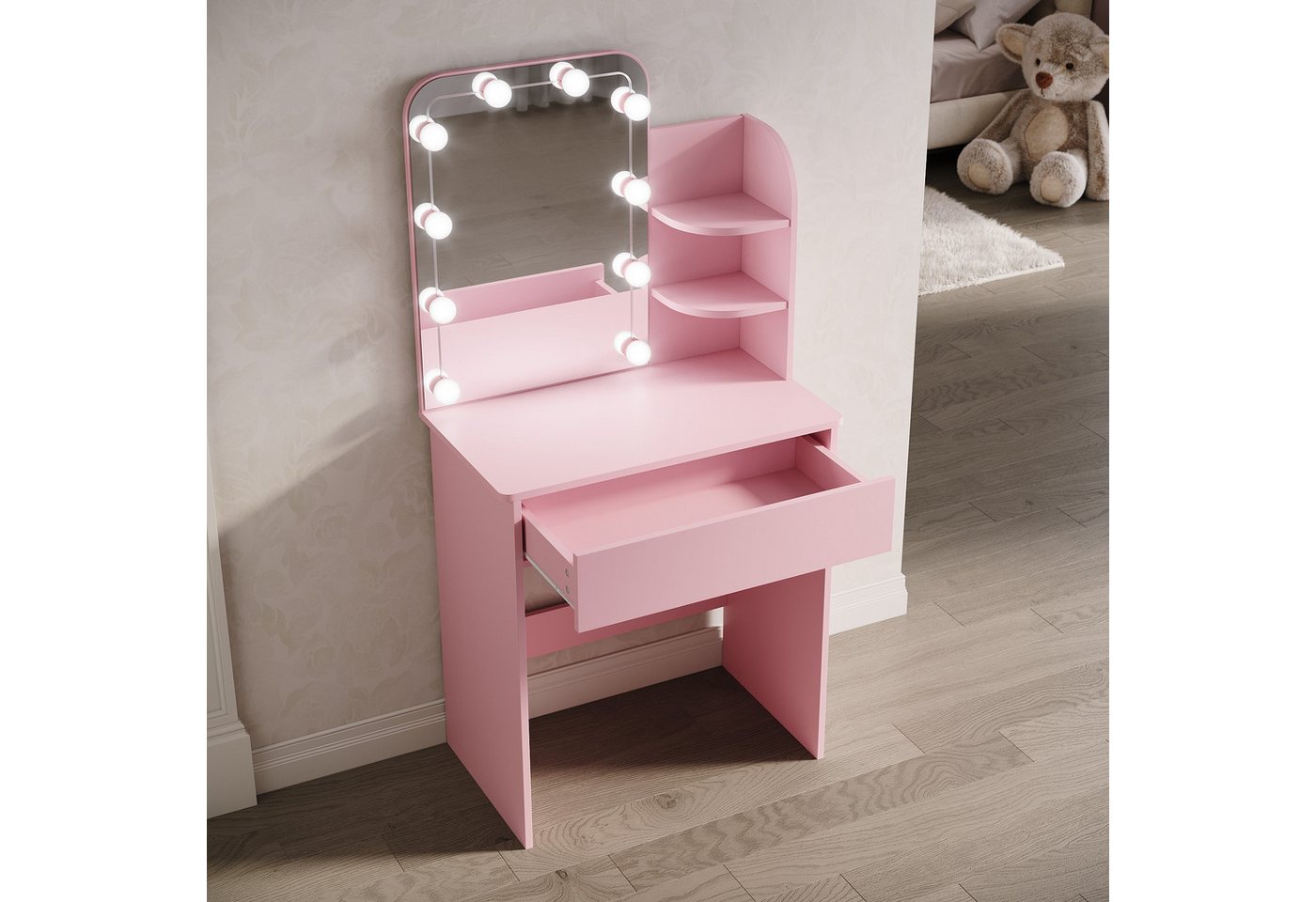 SONNI Schminktisch Schminktisch klein Erhältlich mit Beleuchtung,Schwarze/weiße/Rosa, 70x40x140cm – Bild 3 von 5