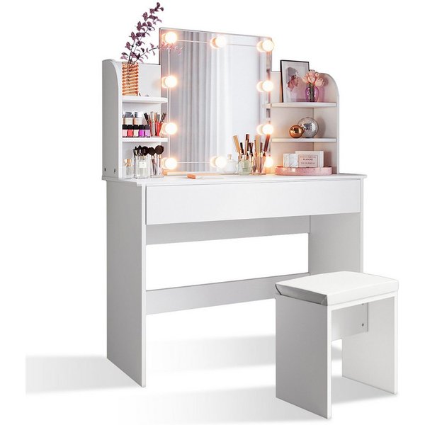 SONNI Schminktisch Schminktisch mit LED-Beleuchtung weiß, Frisiertisch, Dicke: 15 mm Brett Frisiertisch mit Spiegel 108x140x40cm