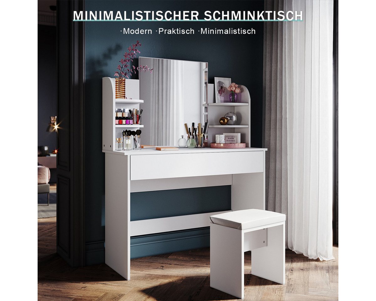 SONNI Schminktisch Schminktisch mit LED-Beleuchtung weiß, Frisiertisch, Dicke: 15 mm Brett Frisiertisch mit Spiegel 108x140x40cm – Bild 3 von 5