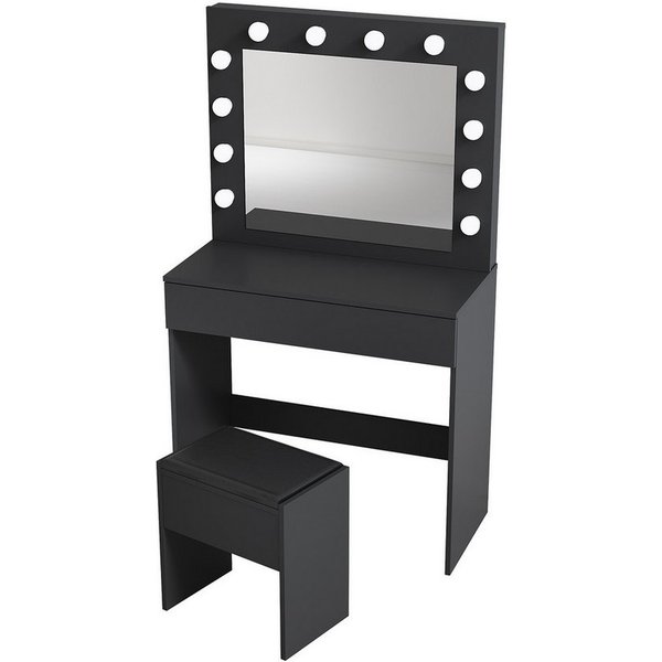 SONNI Schminktisch Schwarz/Weiß, mit LED-Beleuchtung, 80x40x140cm,3 Lichtmodi, mit Spiegel, Hocker, Schublade,Kosmetiktisch,Speicherfunktion