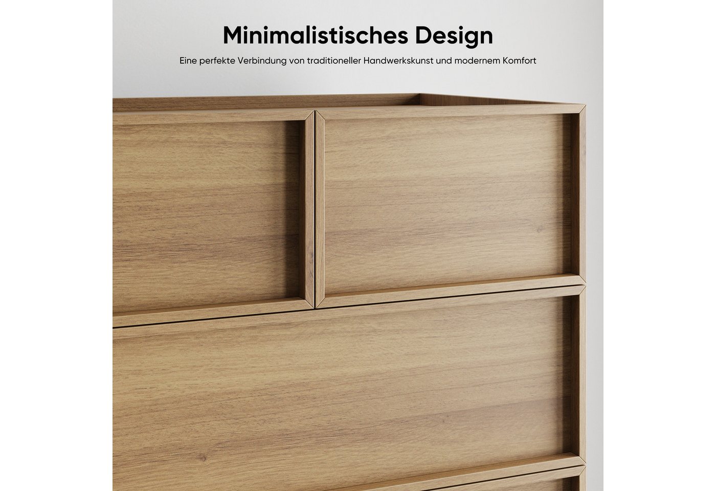 SONNI Schubkastenkommode Kommode mit 6 Schubladen 115x48/80x127cm Eichenfarbe, 6 Schubladen, griffloses Design, Metallschienen – Bild 5 von 5