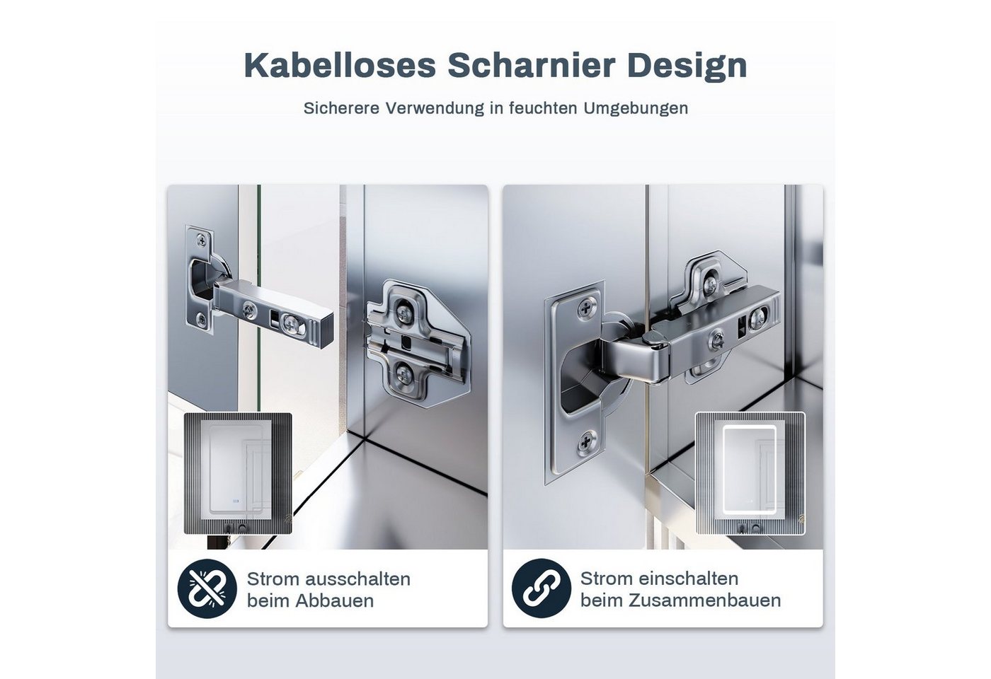 SONNI Spiegelschrank Dreifarbiger LED-Badezimmerspiegelschrank mit Antibeschlag-Funktion Aluminium mit Touch-Bedienung und integrierter Rasierersteckdose – Bild 5 von 5