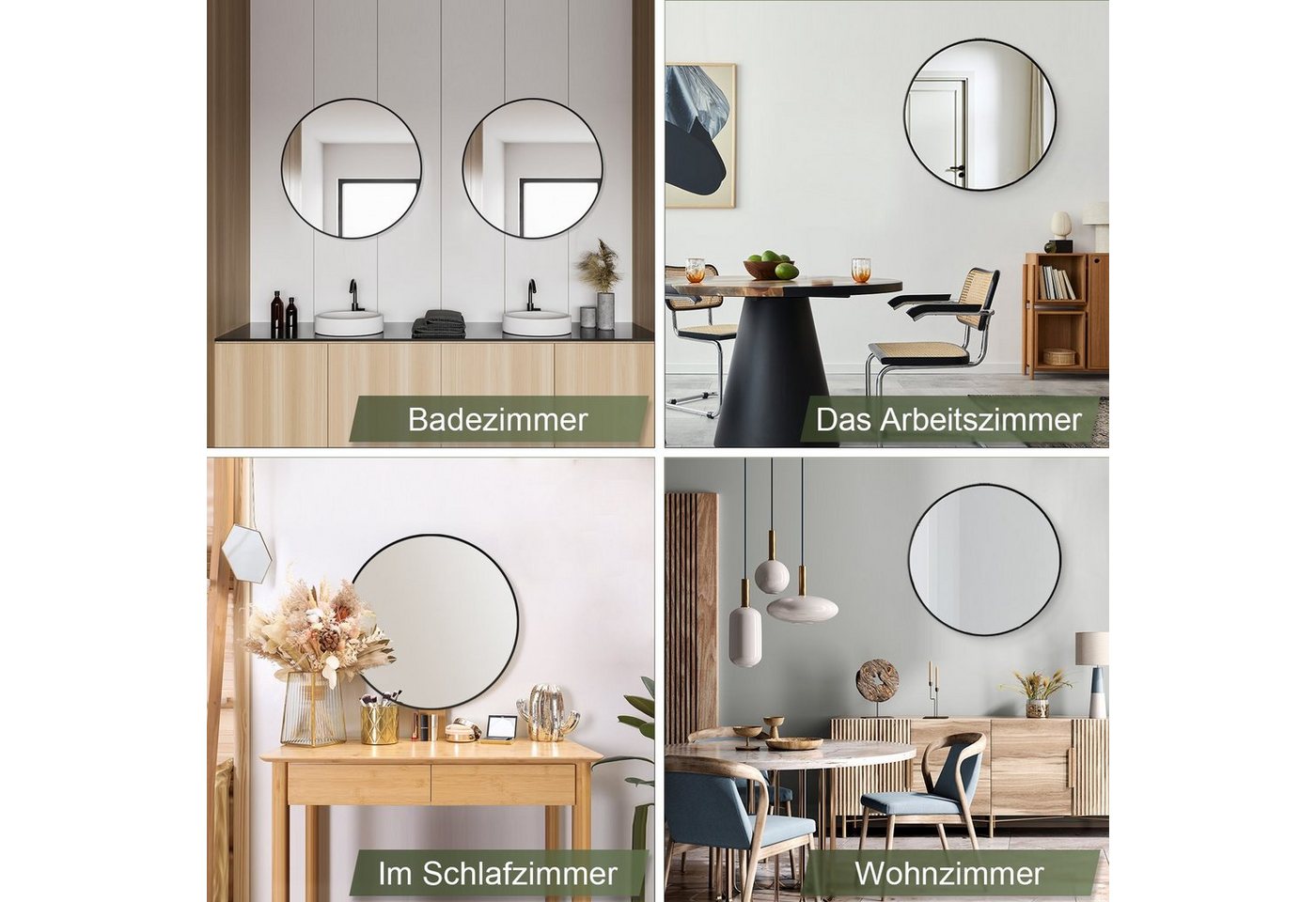 SONNI Wandspiegel Wandspiegel rund Schwarz,wand,groß 40/50/60cm mit Aluminiumrahmen, Schminkspiegel,Badspiegel,Hängespiegel,flurspiegel – Bild 5 von 5
