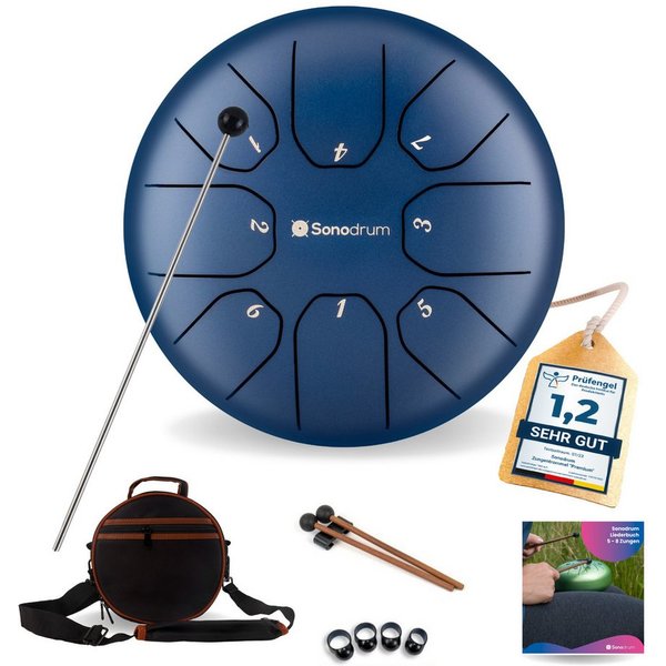 Sonodrum Steel Tongue Drum "Standard", C-Dur, 20 cm, 8 Zungen inkl. Liederbuch und Tragetasche
