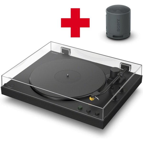 Sony PS-LX5BT Plattenspieler + SRS-XB100 Bluetooth-Lautsprecher Plattenspieler (Riemenantrieb, Bluetooth, Vollautomatik, Riemenantrieb, Tonabnehmer, Hi Res Wi, 