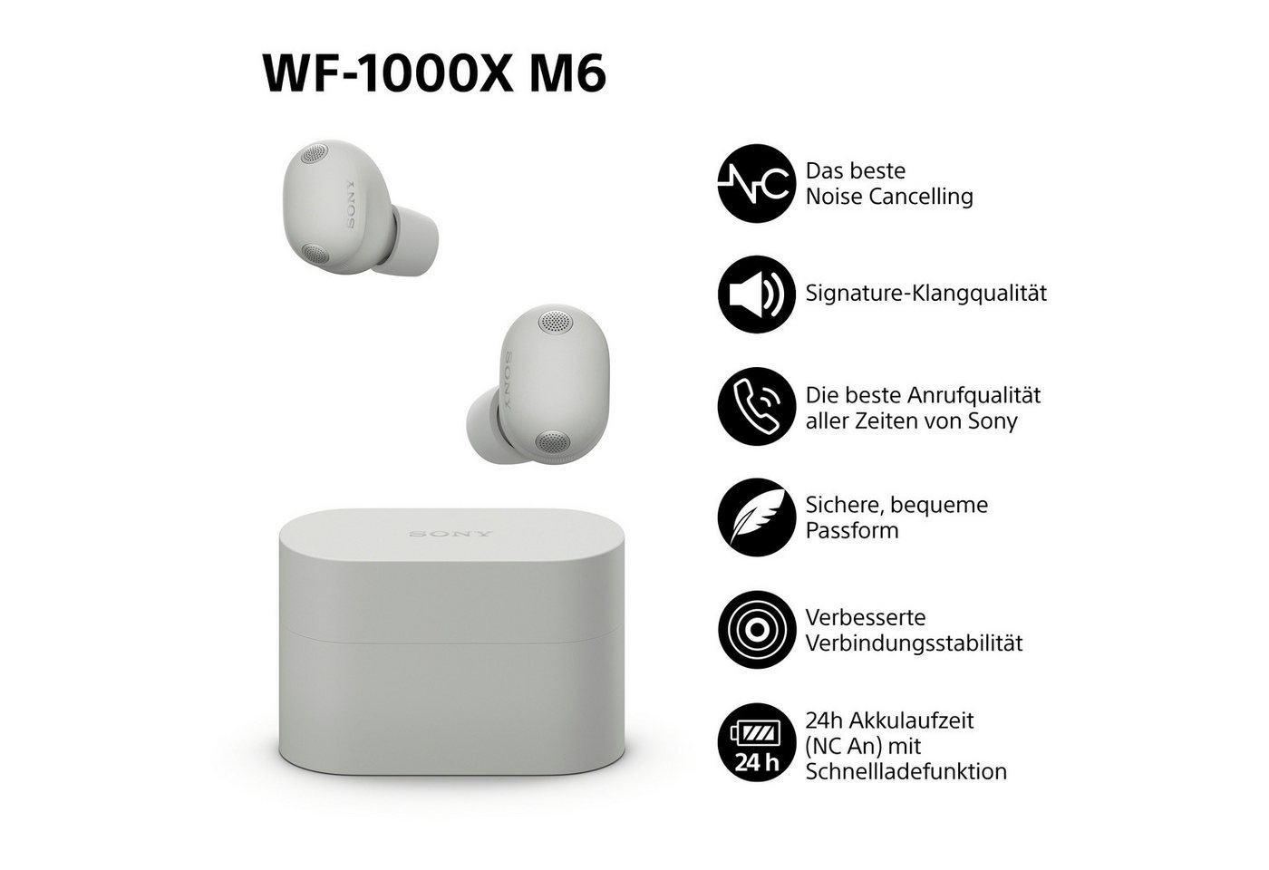 Sony WF-1000XM6 wireless In-Ear-Kopfhörer (Geräuschisolierung, Noise-Cancelling, Sprachsteuerung, True Wireless, Voice Assistant, Bluetooth, Kabellose In-Ear-Ko – Bild 2 von 5