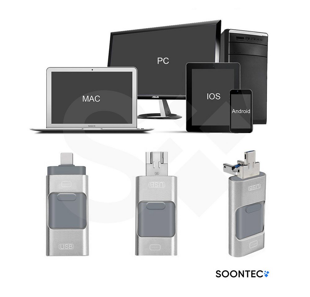 SOONTEC SOONTEC 3.0 USB-Stick 3 in 1 MICRO USB / USB / Lightning für iPhone USB-Stick (Lesegeschwindigkeit 80,00 MB/s) – Bild 3 von 5