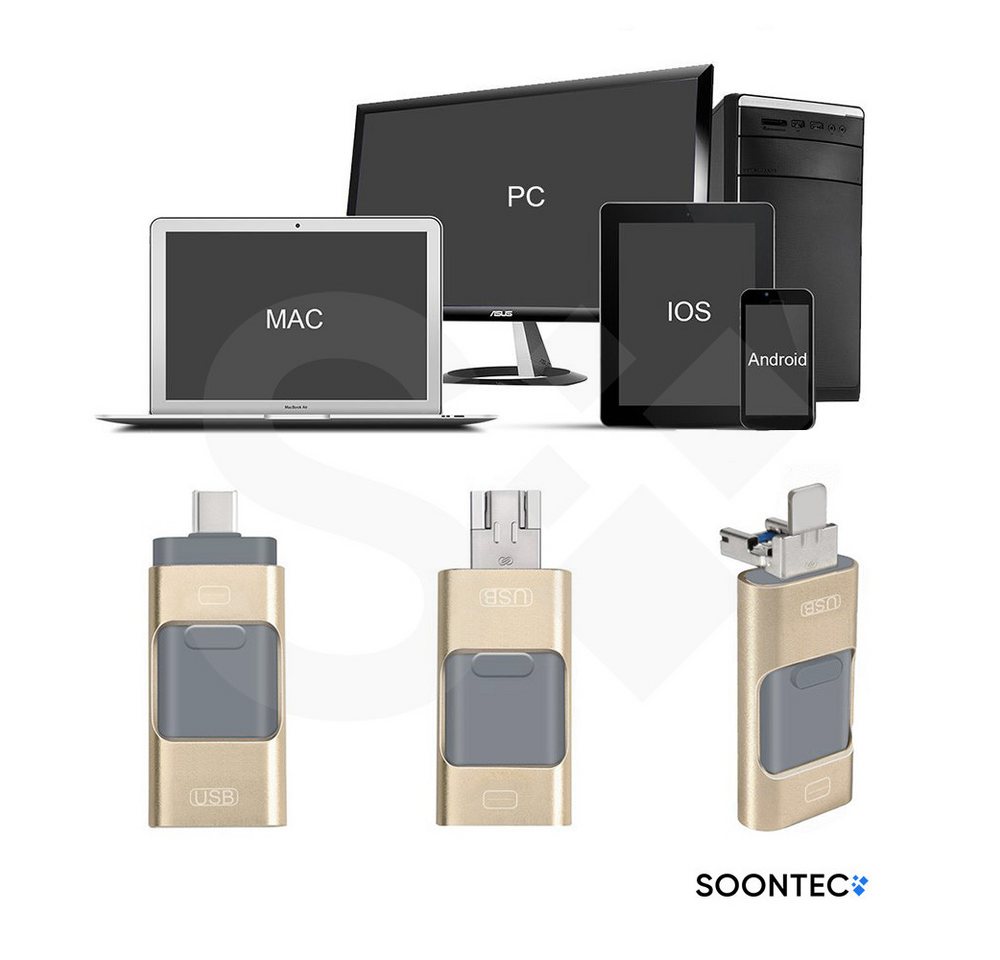 SOONTEC SOONTEC 3.0 USB-Stick 3 in 1 MICRO USB / USB / Lightning für iPhone USB-Stick (Lesegeschwindigkeit 80,00 MB/s) – Bild 3 von 5