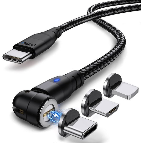 SOONTEC Magnet Ladekabel 1 Meter/ 2 Meter Fast Charge 60W PD magnetisches Ladekabel, Lightning-Geräte, USB-C-Geräte, Mikro-USB-Geräte, USB-C (100 cm), 3 in 1 Fa