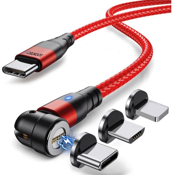 SOONTEC Magnet Ladekabel 1 Meter/ 2 Meter Fast Charge 60W PD magnetisches Ladekabel, Lightning-Geräte, USB-C-Geräte, Mikro-USB-Geräte, USB-C (200 cm), 3 in 1 Fa