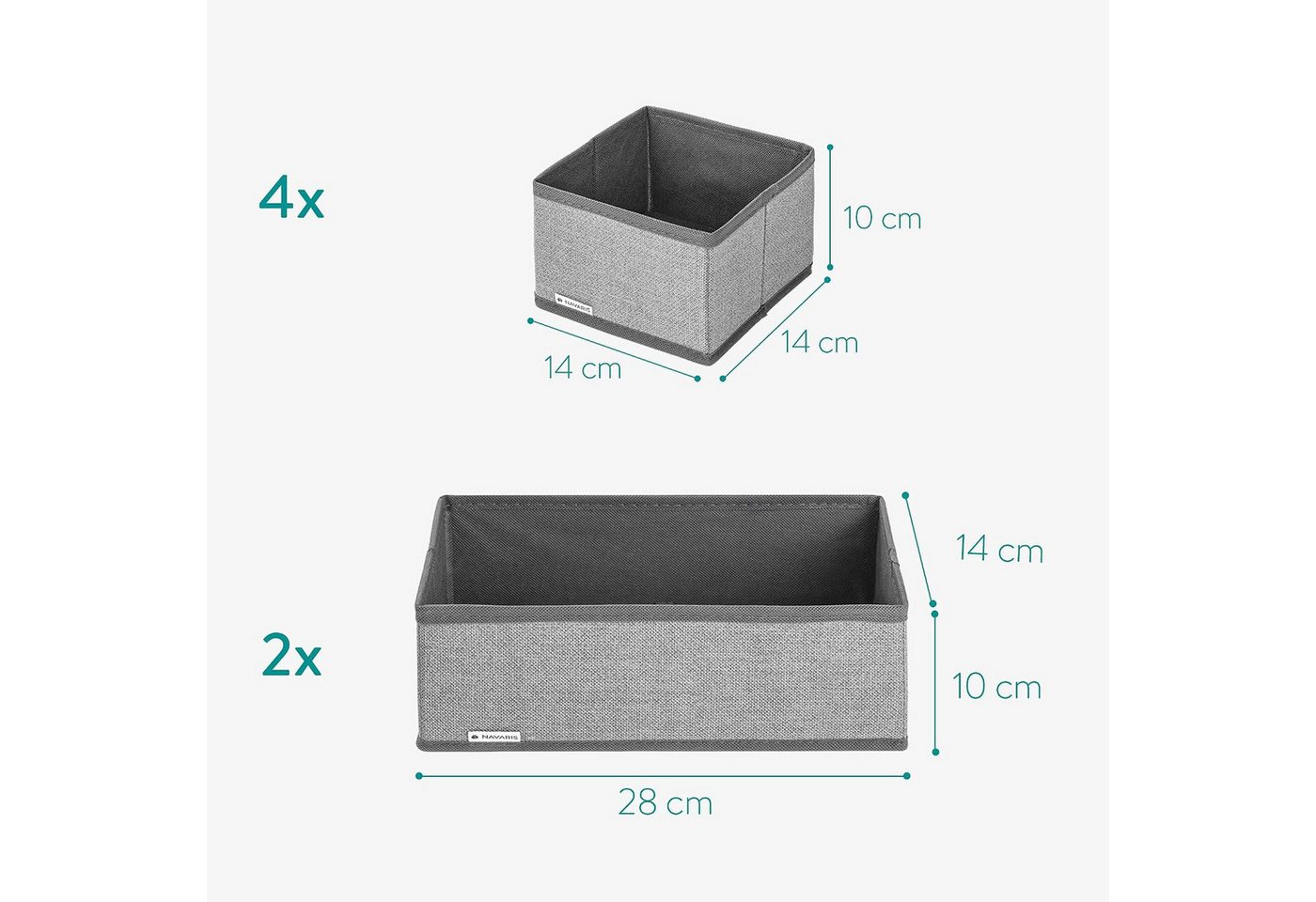 Navaris Sortimentskasten Navaris Aufbewahrungsboxen 6er-Set, faltbar, 14/28 cm, Grau – Bild 3 von 5