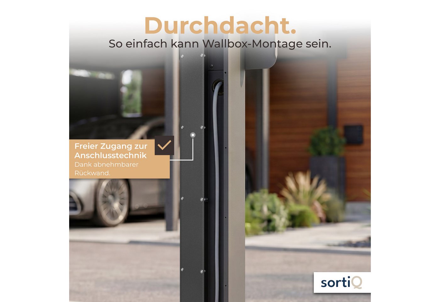 sortiQ Elektroauto-Ladestation-Halterung Wallbox-Stele, Außenbereich Wallbox-Standfuß, (Freistehende Wallboxhalterung mit Überdachung, Wetterschutz) – Bild 3 von 5