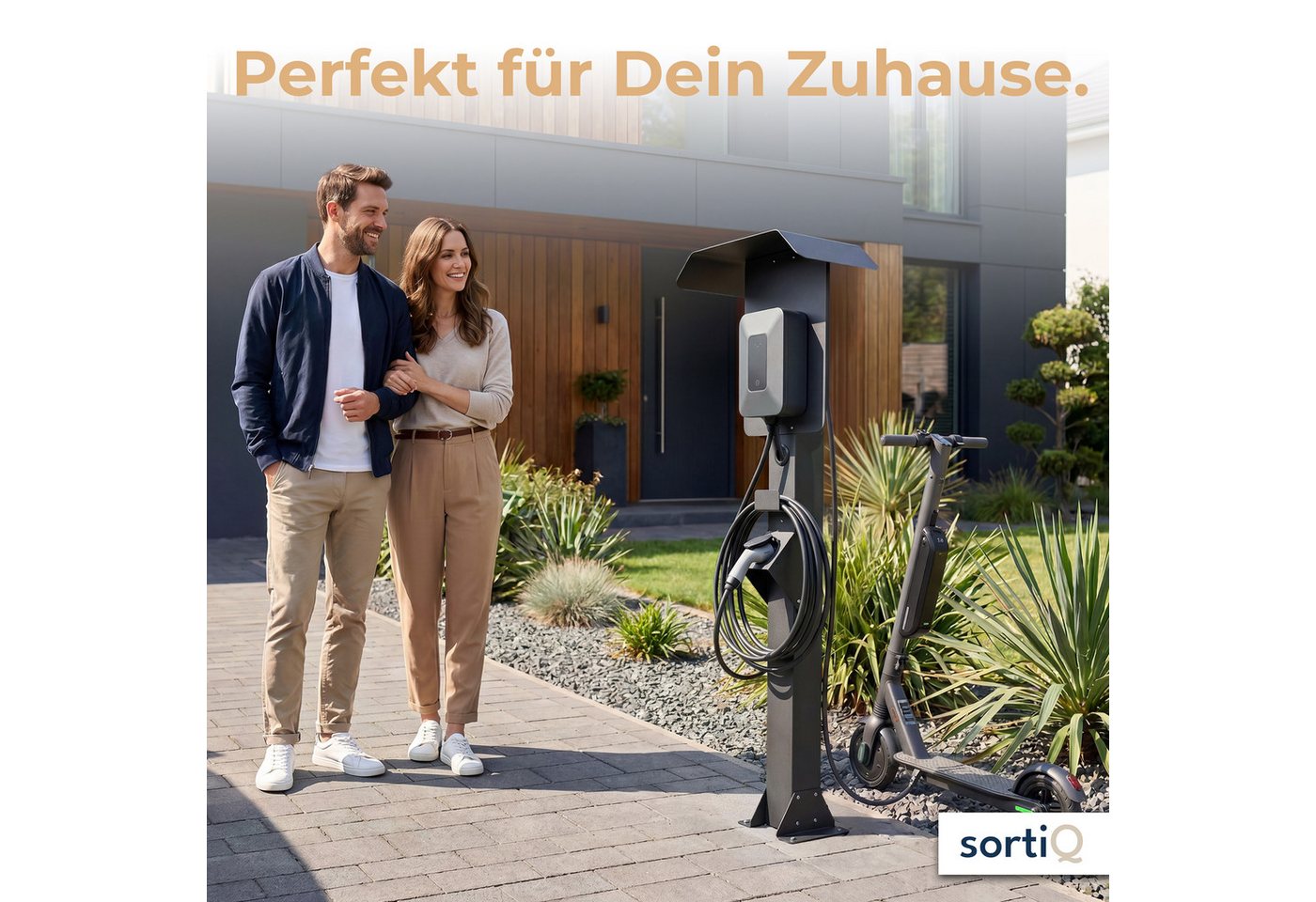 sortiQ Elektroauto-Ladestation-Halterung Wallbox-Stele, Außenbereich Wallbox-Standfuß, (Freistehende Wallboxhalterung mit Überdachung, Wetterschutz) – Bild 5 von 5