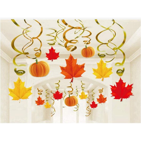 Sorvyzxn Dekohänger Herbst Dekoration, Hängende Kürbis- und Ahornblatt-Spiraldekoration (Herbstliches Partyzubehör, 22 St), für Erntedankfest, Geburtstag und an