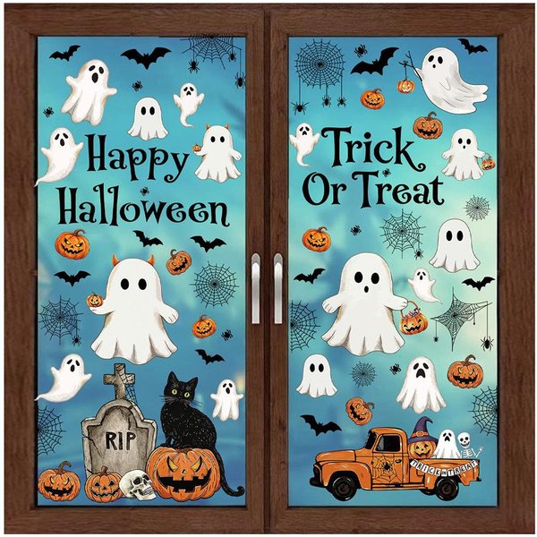 Sorvyzxn Fensterbild Wiederverwendbare Fensterbilder Halloween,statisch haftend, Halloween-Dekoration für Innenräume,beidseitiger Druck
