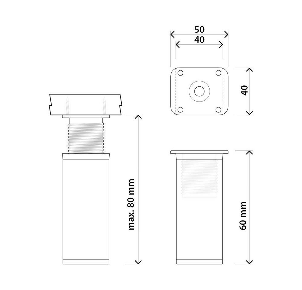 sossai® Möbelfuß Design-Möbelfüße, 4er & 8er Set, höhenverstellbar MFV1, Farbe: Alumin, (8-St), Farbe: Aluminium – Bild 5 von 5