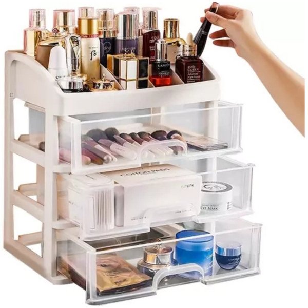soulima Make-Up Organizer Kosmetik-Organizer Aufbewahrungsbox, Spar-Set, 1-tlg., Ordnung bewahren, verfügt über 3 transparente Schubladen gleicher Größe