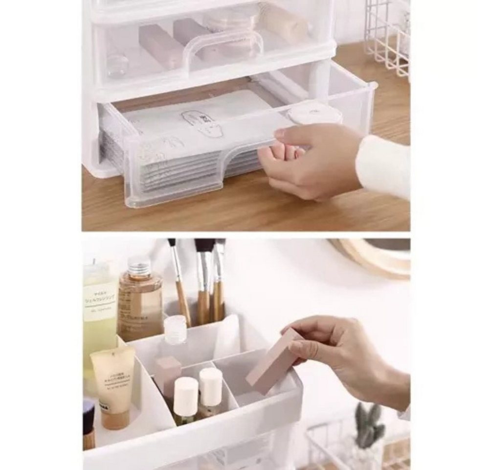 soulima Make-Up Organizer Kosmetik-Organizer Aufbewahrungsbox, Spar-Set, 1-tlg., Ordnung bewahren, verfügt über 3 transparente Schubladen gleicher Größe – Bild 3 von 5