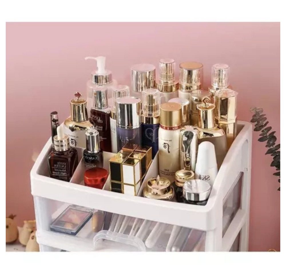 soulima Make-Up Organizer Kosmetik-Organizer Aufbewahrungsbox, Spar-Set, 1-tlg., Ordnung bewahren, verfügt über 3 transparente Schubladen gleicher Größe – Bild 5 von 5