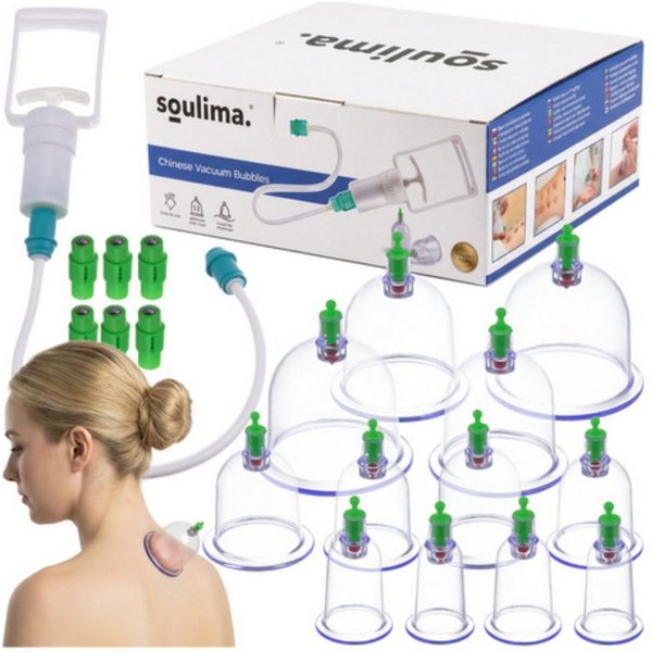 soulima Massagegerät Schröpfgläser Set 12 Teile mit Pumpe Vakuum Massage Zubehör, Set Schröpfgläser Vakuum Massage 12 Teile mit Pumpe Zubehör, Schröpfgläser Set