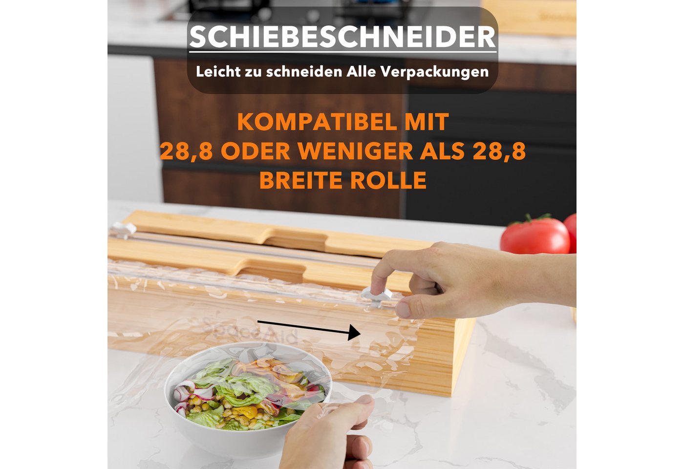 SpaceAid Folienspender Folienspender Mit Cutter, (2 in 1 Kunststofffolie, Aluminiumfolie und Wachs-Bambusspender), für Küche, Aufbewahrung – Bild 5 von 5