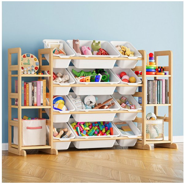 SpaceAid Kinderregal Spielzeug Regal, mit 6 Regalen und 12 Behältern, Bücherregal Kinder