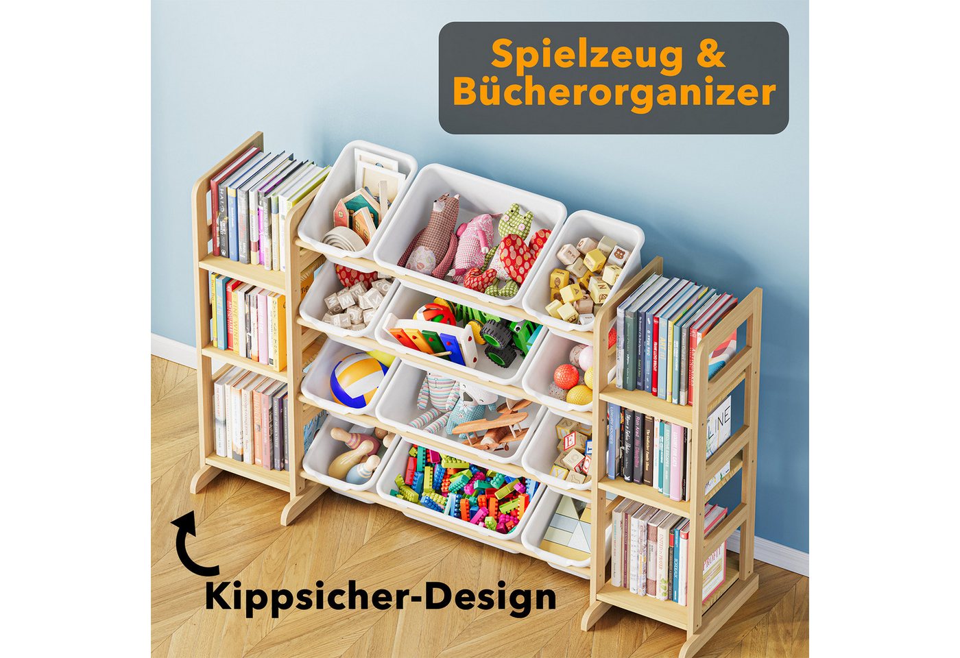SpaceAid Kinderregal Spielzeug Regal, mit 6 Regalen und 12 Behältern, Bücherregal Kinder – Bild 4 von 5