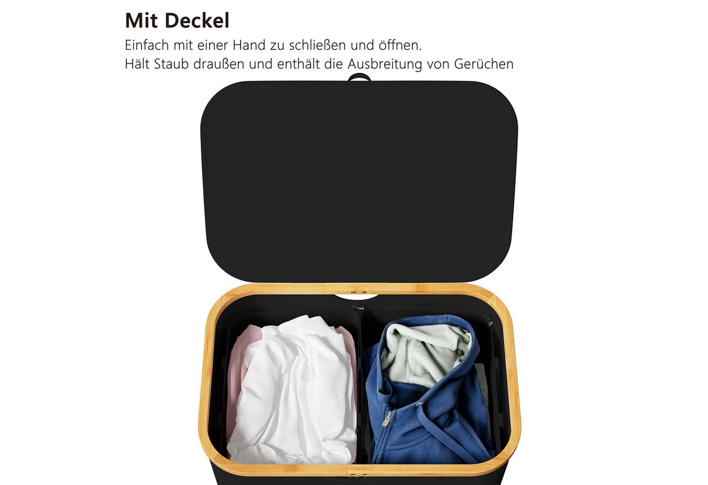 SpaceAid Wäschekorb mit Deckel (160L, Zweiteiliger Wäschekorb mit Deckel und abnehmbaren Wäschetaschen) – Bild 3 von 5