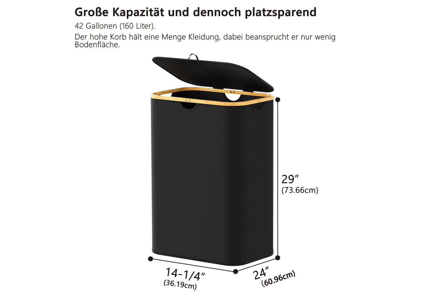 SpaceAid Wäschekorb mit Deckel (160L, Zweiteiliger Wäschekorb mit Deckel und abnehmbaren Wäschetaschen) – Bild 5 von 5
