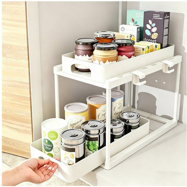 SPACEKEEPER Organizer Ausziehbarer Unterschrank-Organizer, Ablageregal für Waschbecken (1 St), 2 Ebene höhenverstellbarer Arbeitsplatten-Organizer