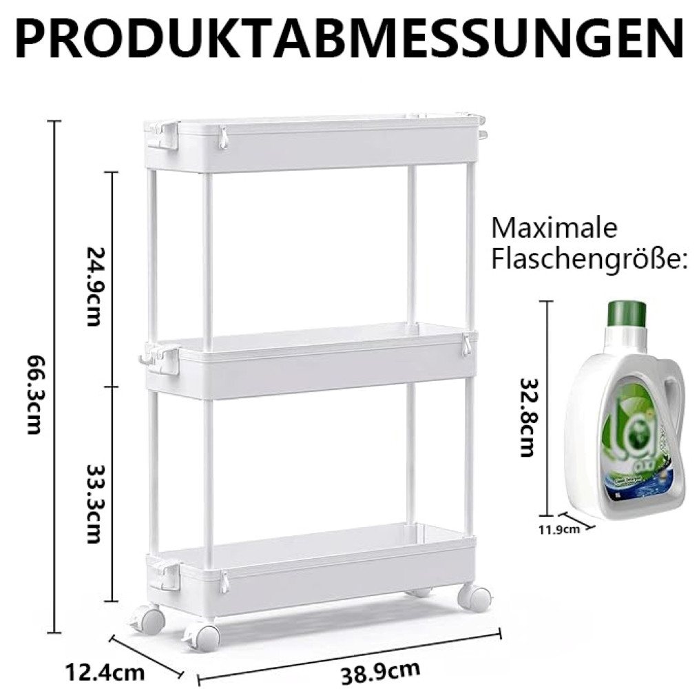 SPACEKEEPER Servierwagen 3-stöckiger schmaler Rollwagen, Badorganizer, Küchenorganizer, (1 St), Mobiler Aufbewahrungswagen für enge Nischen, Küche & Wäscherei – Bild 2 von 4