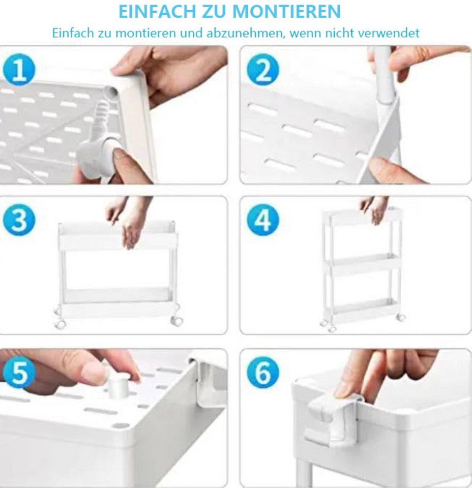 SPACEKEEPER Servierwagen 3-stöckiger schmaler Rollwagen, Badorganizer, Küchenorganizer, (1 St), Mobiler Aufbewahrungswagen für enge Nischen, Küche & Wäscherei – Bild 4 von 4