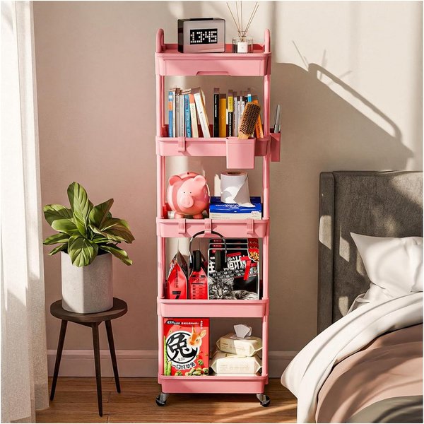 SPACEKEEPER Servierwagen 5-stöckiger Rollwagen mit Schublade – Badorganizer & Küchenorganizer, (1 St), Mobiler Aufbewahrungswagen für enge Nischen, Küche & Wäsc