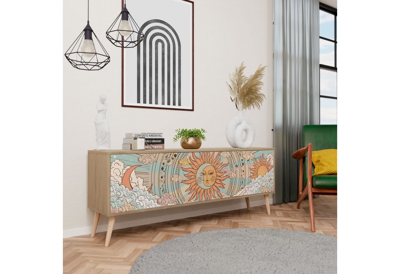 SPACEREBELS TV-Schrank mit Türen, Fernsehtisch, Sideboard, Board mit Stauraum, Tisch mit Beinen Lowboards 161 cm Fernsehschrank – Bild 2 von 5