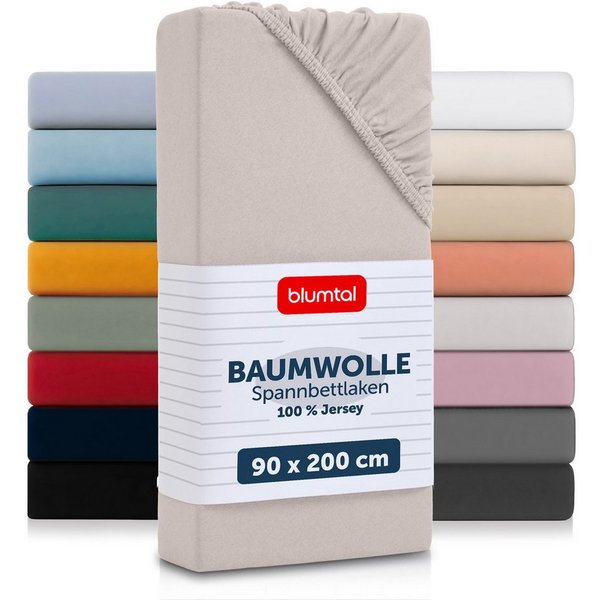 Blumtal Spannbettlaken Blumtal Basics 100% Baumwolle - Jersey, Baumwolle, Gummizug: Rundum, (1 Stück), Jersey Bettlaken - atmungsaktiv, strapazierfähig und falt