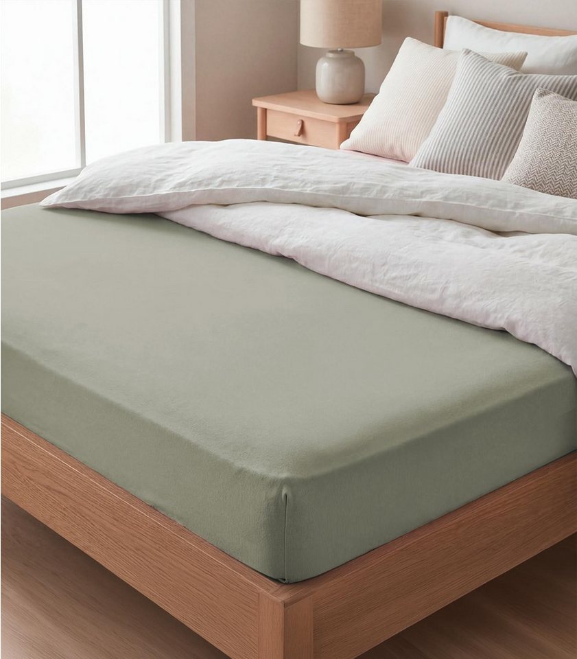 Spannbettlaken Jersey, 180 x 200 cm, Salbeigrün, Uin, 140 g/m, Jersey, Gummizug: rundum, (1 Stück), mit Rundumgummizug – Bild 2 von 2