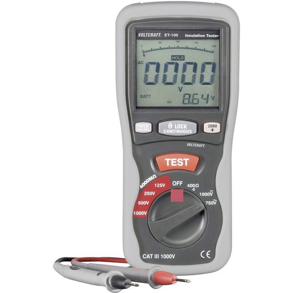 VOLTCRAFT Spannungsprüfer VOLTCRAFT ET-100 Isolationsmessgerät 125 V, 250 V, 500 V, 1000 V 400