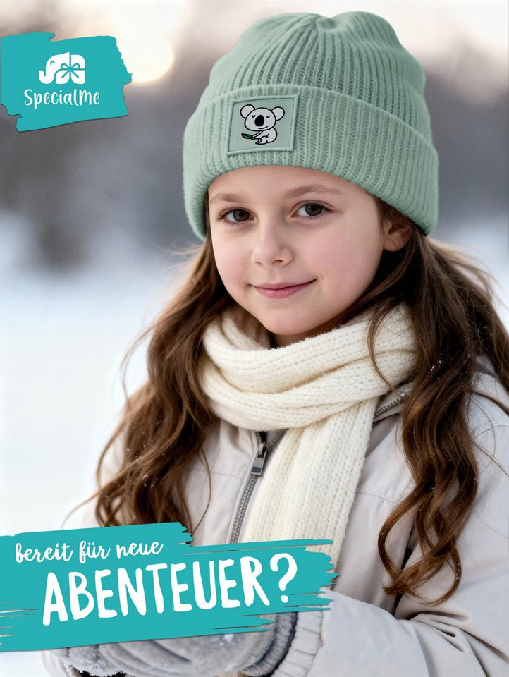 SpecialMe Beanie Kinder Beanie Mädchen Patch Koala Bär Aufdruck Wintermütze Tiermotive – Bild 2 von 5