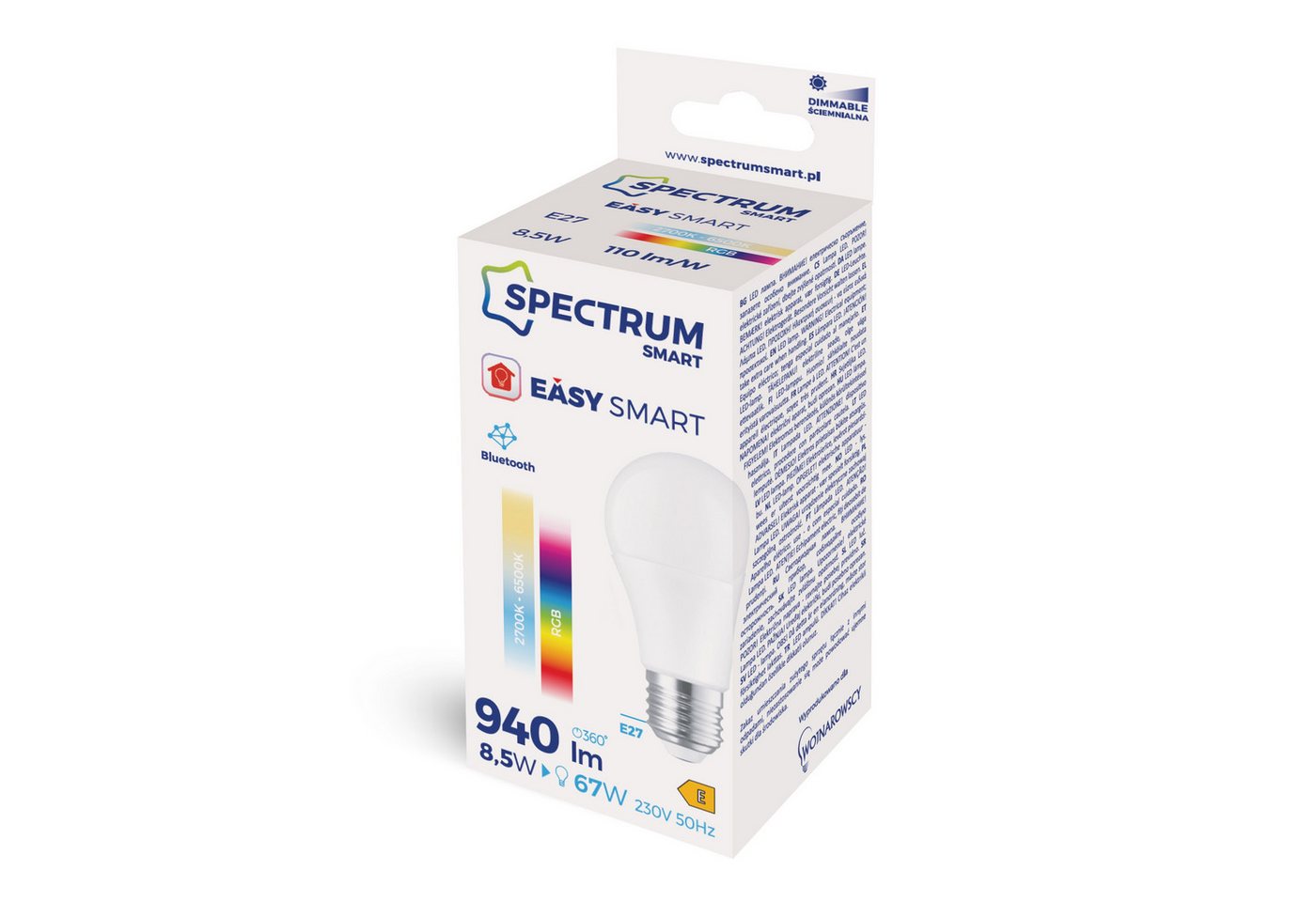 Spectrum LED-Leuchtmittel LED E27 A60 EASY SMART APP 8,5W = 67W 940lm BLUETOOTH 2700K-6500 DIMM, E27, Farbwechsler, CCT-Farbtemperatursteuerung - warmweiß bis t – Bild 2 von 2
