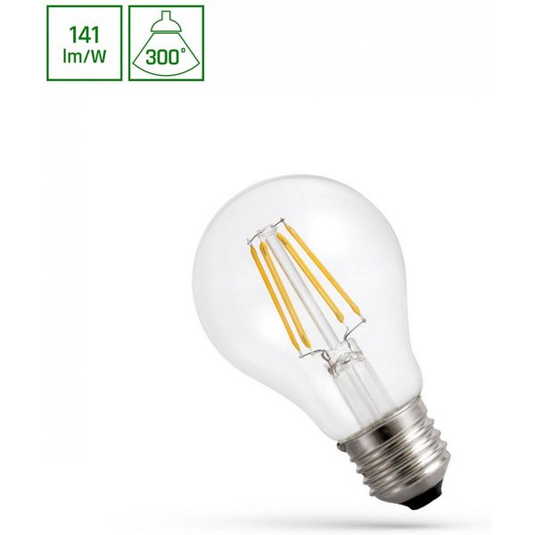 Spectrum LED-Leuchtmittel LED E27 A60 klar 8,5W = 82W 300° Birnenform 1200lm 230V Neutral 4000K, E27, Neutralweiß, Filament klar