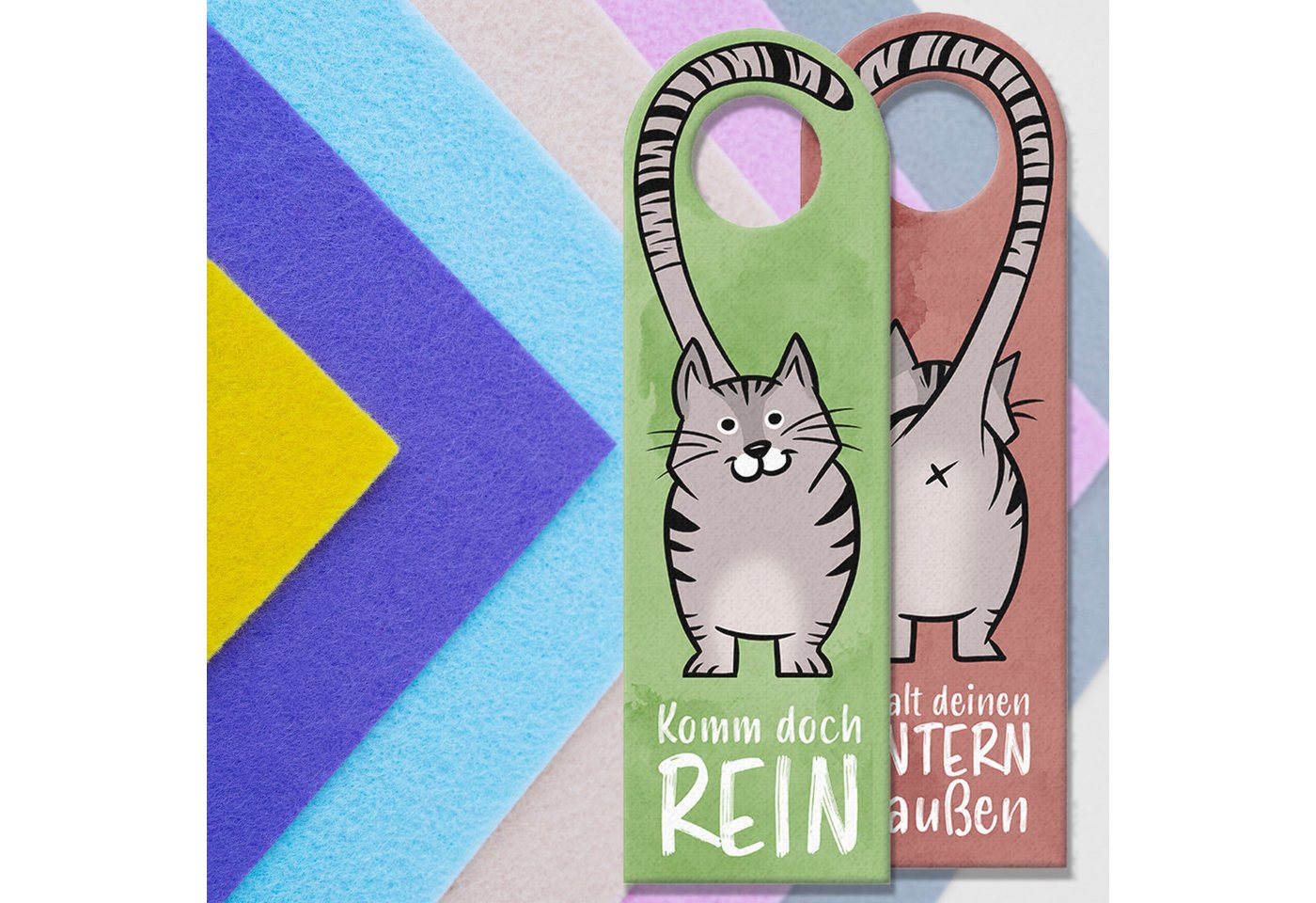 speecheese Dekohänger Komm doch rein oder Behalt deinen Hintern draußen Türhänger mit Katze – Bild 2 von 2