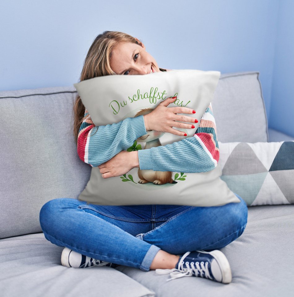 speecheese Dekokissen Erdmännchen mit Kleeblatt Kuschelkissen mit Spruch Du schaffst das – Bild 2 von 2